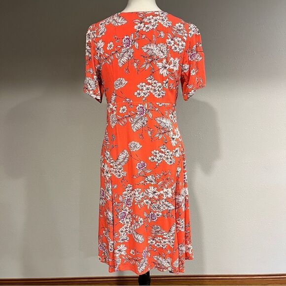 Button down floral blood orange short sleeve dress - Picture 8 of 15